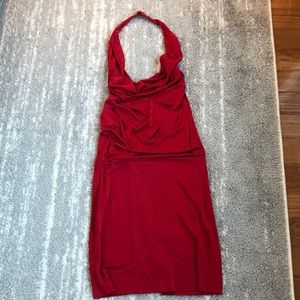 Red halter dress